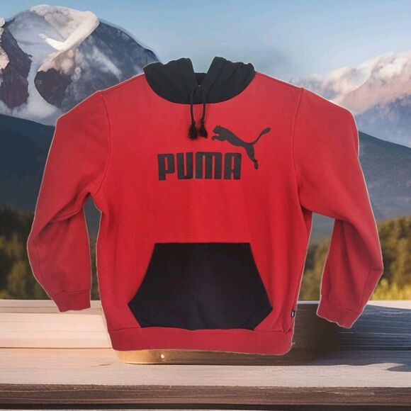 PUMA men's pullover hoodie sweatshirt, size M, red and black, large logo - Picture 1 of 9
